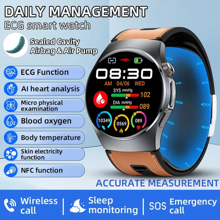 Montre connectée LIGE avec pompe à air et airbag pour la mesure de la pression artérielle, moniteur de santé multidimensionnel, examen physique microscopique, ECG+PPG