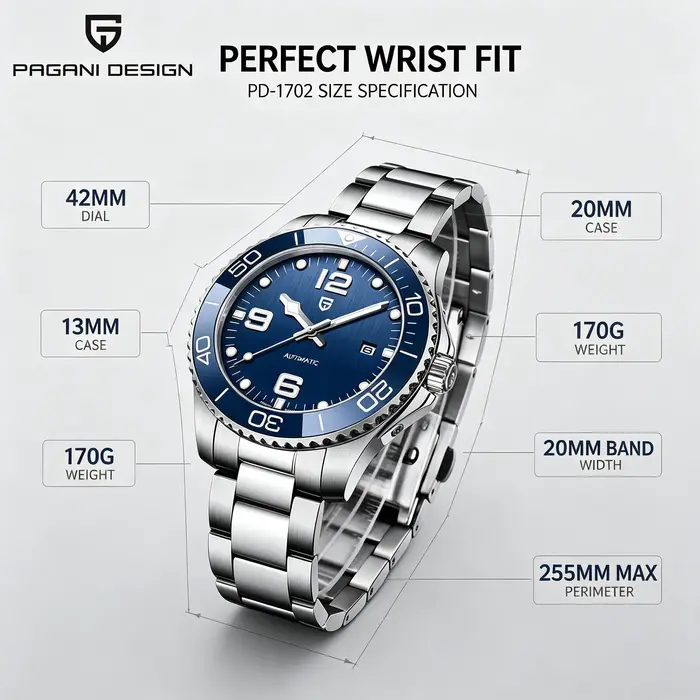 PAGANI DESIGN – montre mécanique automatique pour hommes, mouvement Citizen 8215, verre saphir de 42mm, étanche à 200M, reloj hombr