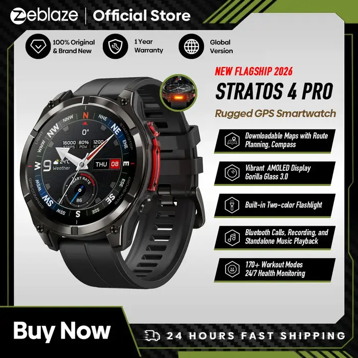 Nouvelle montre connectée GPS Zeblaze Stratos 4 Pro avec écran AMOLED de 1