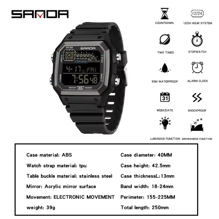 SANDA Sport de plein air chronographe électronique montre hommes montres multifonctions réveil Chron