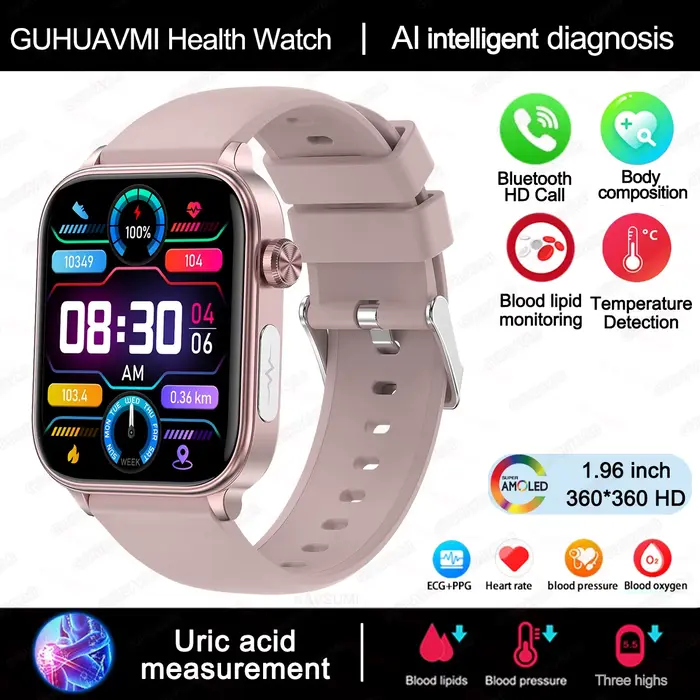 Détecteur de Diagnostic AI montre intelligente femmes lipides sanguins et acide uricique Test de Com