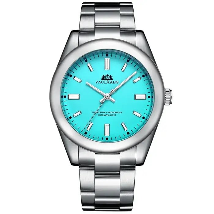 Montres automatiques pour hommes mécanique auto vent acier inoxydable luxe rouge jaune bleu vert arc