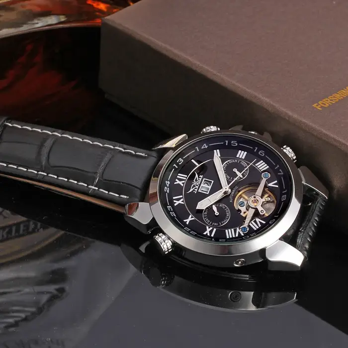 JARAGAR-Montre existent Multifonctionnelle pour Homme, Tourbillon de Luxe Original, Cuir, Élégant, Mécanique, Étanche, Montres-Bracelets pour Homme