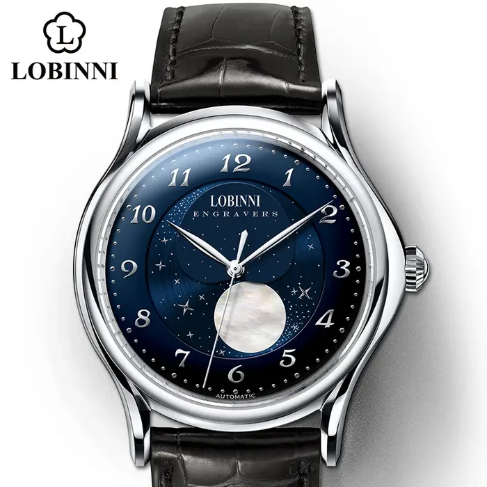 Montre mécanique pour homme Lobinni Top MIYOTA 821A, mouvement automatique, phase de lune, marque de luxe suisse, montres automatiques