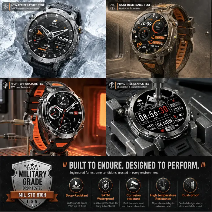 Nouvelle Montre Connectée Militaire 2026 avec GPS Intégré, Batterie 1400 mAh, Sportive, Écran AMOLED 1,7'', Étanche IP68, LED Blanc Rouge, SOS, pour Hommes