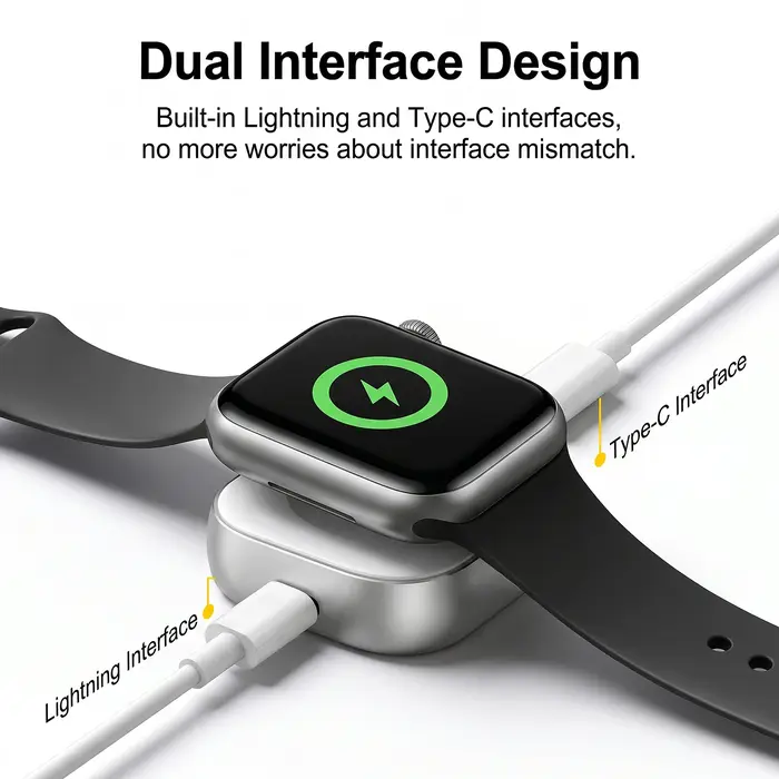 Chargeur de montre sans fil magnétique portable Type C 8 broches
