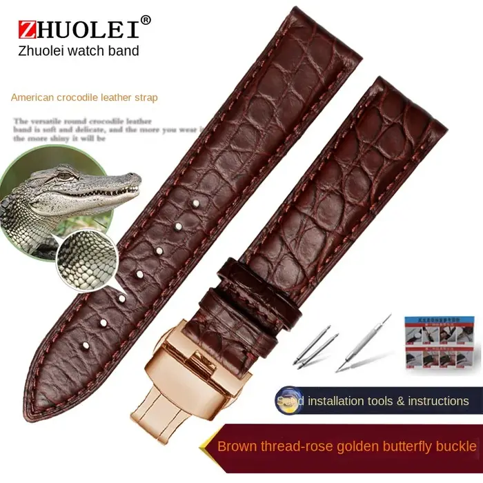 Bracelet de montre en peau de Crocodile pour hommes