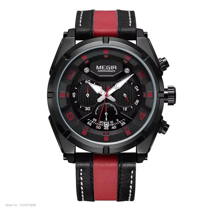 MEGIR mode hommes chronographe montres à Quartz bracelet en cuir aiguilles lumineuses 24 heures spor