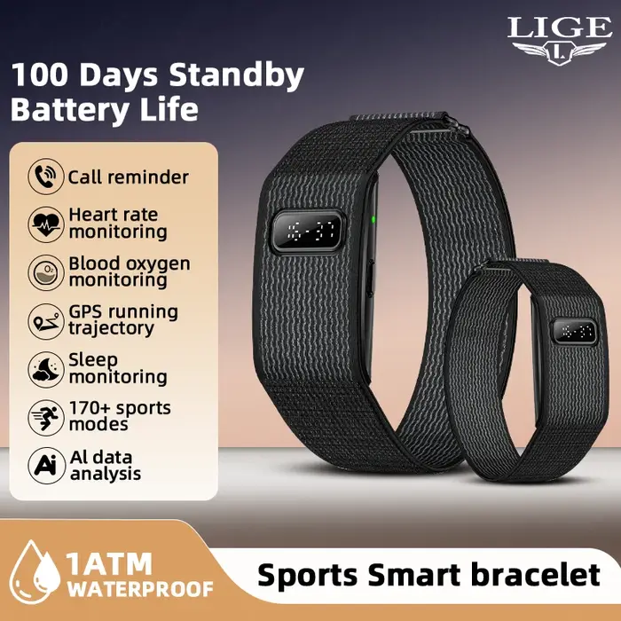 Montre connectée numérique LIGE nouvelle génération avec moniteur de fréquence cardiaque 24h/24