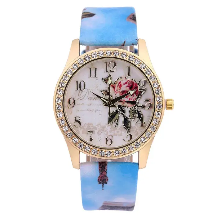 Mode dames montres femmes imprimé fleur montre de luxe Quartz décontracté en cuir montre-bracelet