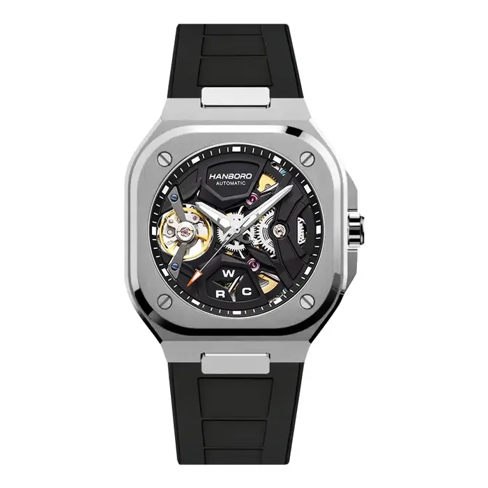 Montre mécanique automatique carrée HANBORO pour homme, montre de mode