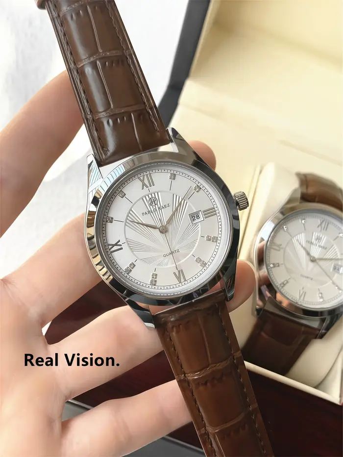 PABLO RAEZ vraies Photos haut de gamme de luxe homme montre-bracelet étanche diamant Date montre en cuir Quartz mode