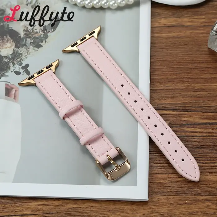 Bracelet de montre en cuir souple pour Apple Watch 1-10 SE Ultra 49/46/45/44/42/41/40/38mm, joli bracelet de montre pour femme avec boucle en or Rose