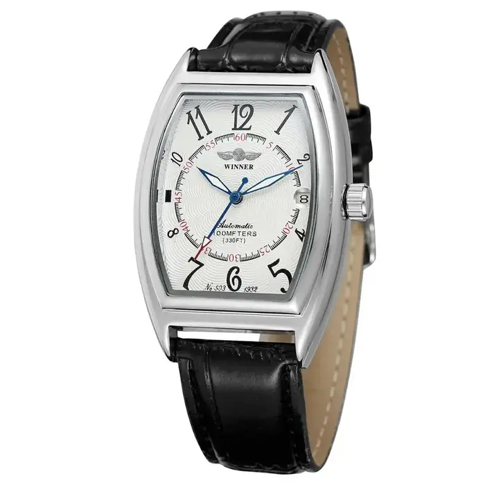 T-WINNER mode simple décontracté montre pour hommes rectangulaire cadran blanc boîtier en argent noir bracelet en cuir