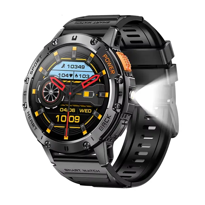 LIGE nouvelle montre intelligente AMOLED hommes avec lampe de poche sport étanche Fitness Tracker Bl