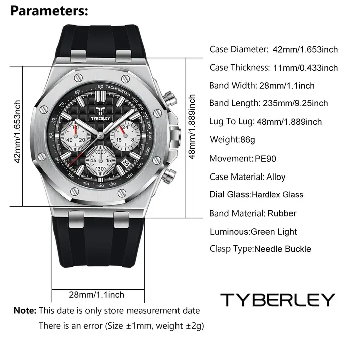 Nouvelle Montre Homme de Luxe TYBERLEY 2026 à Quartz, Chronographe Sportif Lumineux, Étanche, Tendance, Bracelet Silicone à Grille + BOÎTE