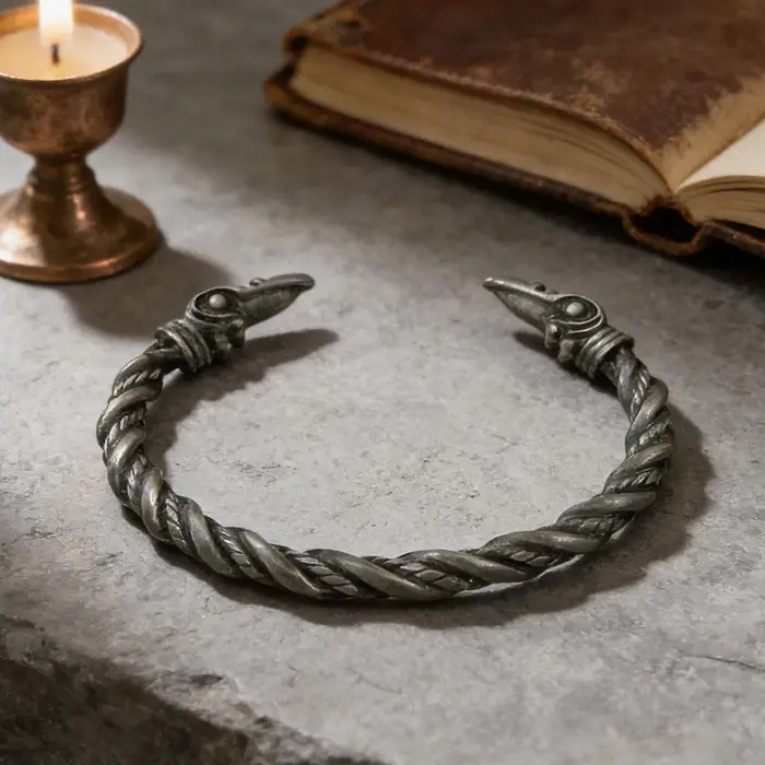 Bracelet manchette pour homme sur le thème du corbeau viking nordique - Bijou élégant inspiré de la