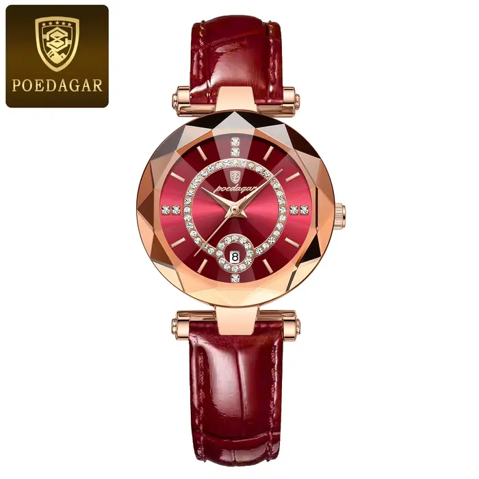 POEDAGAR montre de luxe pour femmes de haute qualité étanche Date en cuir dames montres robe Quartz décontracté