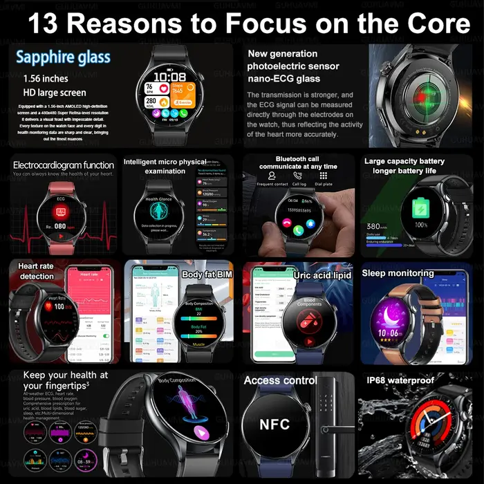 2025 nouveau ECG + PPG diagnostic de santé montres intelligentes hommes femmes horloge acide urique lipide BP traqueur de fréquence cardiaque NFC sport montre intelligente IOS