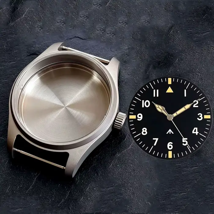 Boîtier de montre anti-allergie en titane de 39mm + cadran noir/bleu de 33.5mm