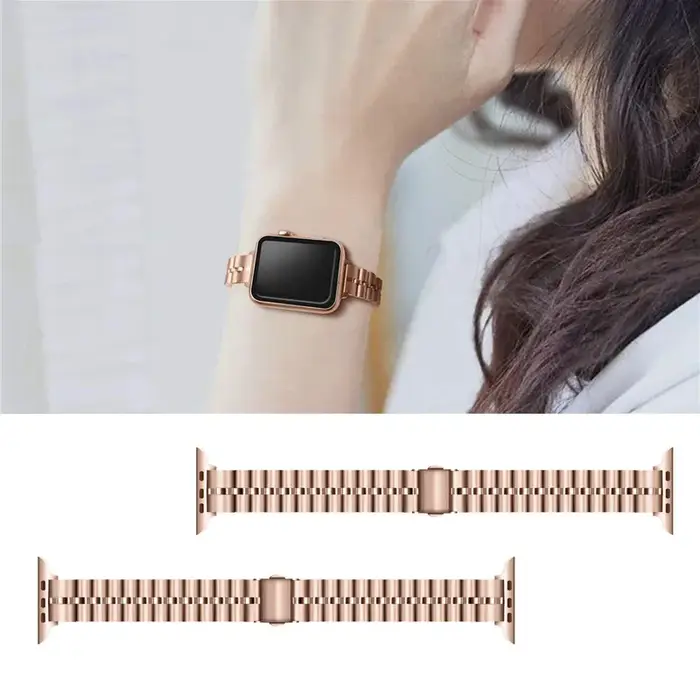 Bracelet pour Apple Watch 7 6 SE en acier inoxydable, trois perles demi-cercle 14mm, bracelet Apple pour iWatch série 5 4 3 2 UTHAI G11