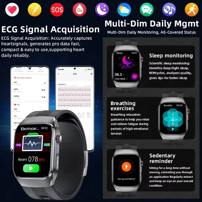 LIGE nouvelle montre intelligente ECG pompe à Air Airbag sangle SpO2 fréquence cardiaque moniteur de sommeil 1.43 "AMOLED santé Bracelet intelligent pour les Parents cadeaux