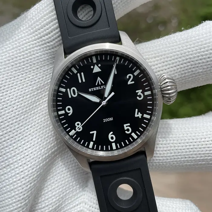 STEELDIVE – montre pilote pour hommes, montre-bracelet à Quartz, 43mm, étanche à 200M, saphir lumine