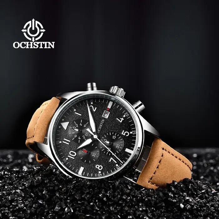 OCHSTIN hommes montres Quartz chronographe hommes montre pilote Sport mâle mode montre-bracelet haut de gamme de luxe en cuir étanche horloge