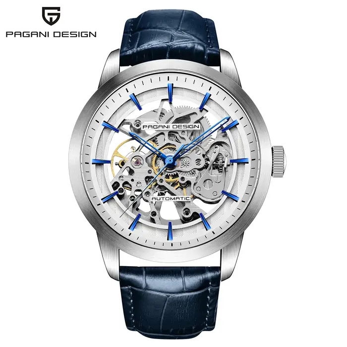 PAGANI DESIGN homme d'affaires montre de luxe squelette creux en cuir montre-bracelet