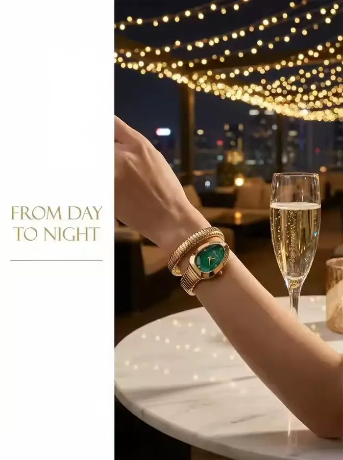 Montre élégante en forme de serpent pour femme