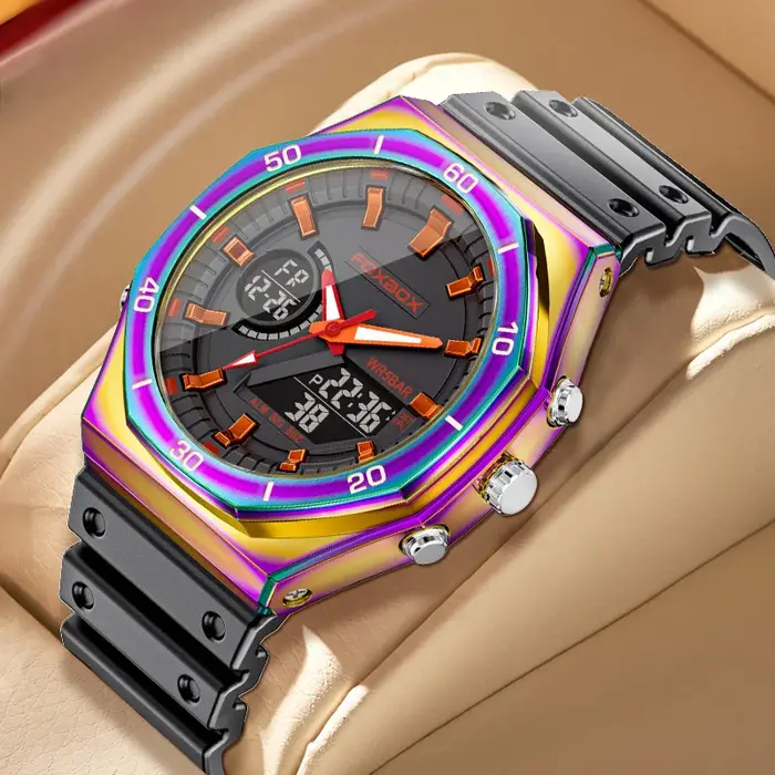 FOXBOX – montre de sport noire à double affichage pour hommes
