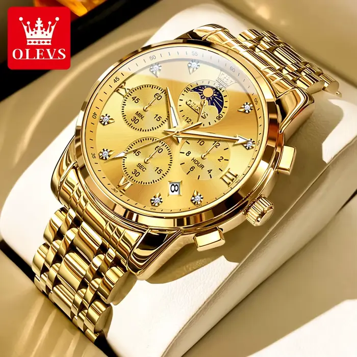 Montres pour hommes OLEVS 3655, marque de luxe, montre à quartz chronographe avec phases lunaires, a