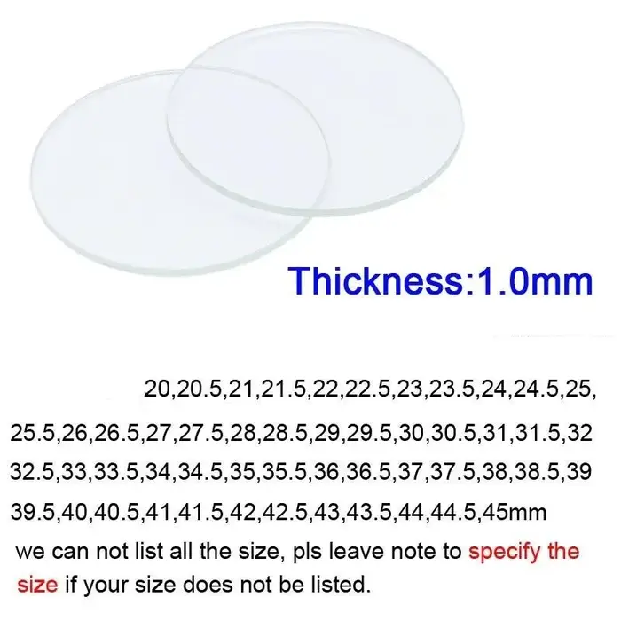 Verre de rechange pour montre-bracelet intelligente, 1 pièce, 20mm-45mm, épaisseur 1mm, verre rond, 