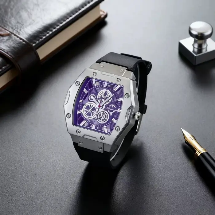 Nouvelle Montre Homme de Luxe Tonneau Squelette Creux Style Mécanique