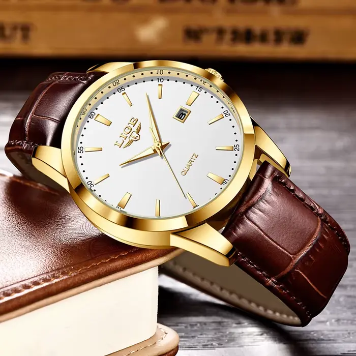LIGE montre de sport pour hommes mode affaires en cuir Quartz montres