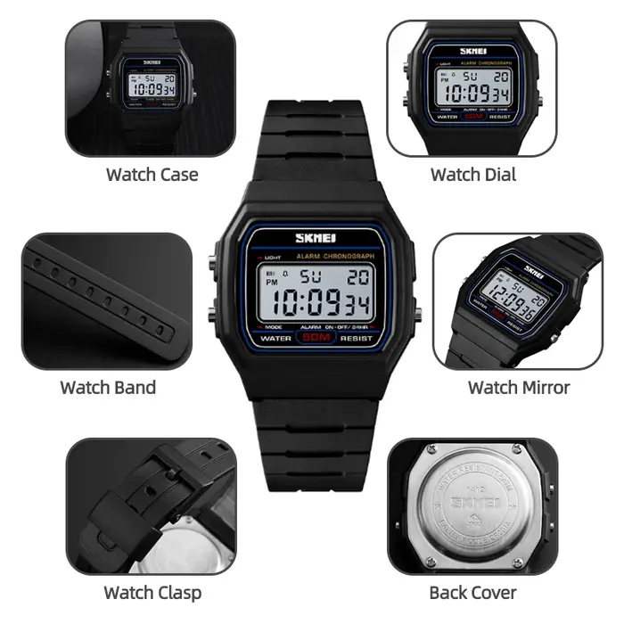 Skmei femmes Led montres étanches mode bracelet en polyuréthane natation numérique Sport montre-bracelet femme réveil