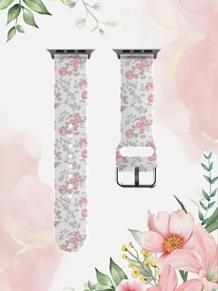 Motif imprimé floral rose rétro pour bracelet Apple Watch 45 mm 44 40 41 38 42mm TPU iWatch Series 11 10 9 8 7 6 3 se Ultra 3 49mm