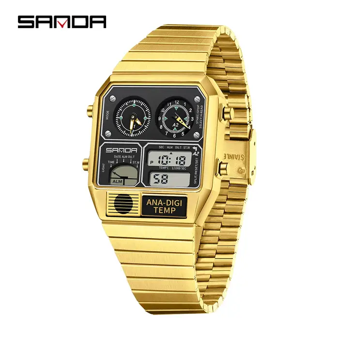 SANDA nouveau 3192 montre électronique carrée pour hommes LED étanche thermomètre chronomètre