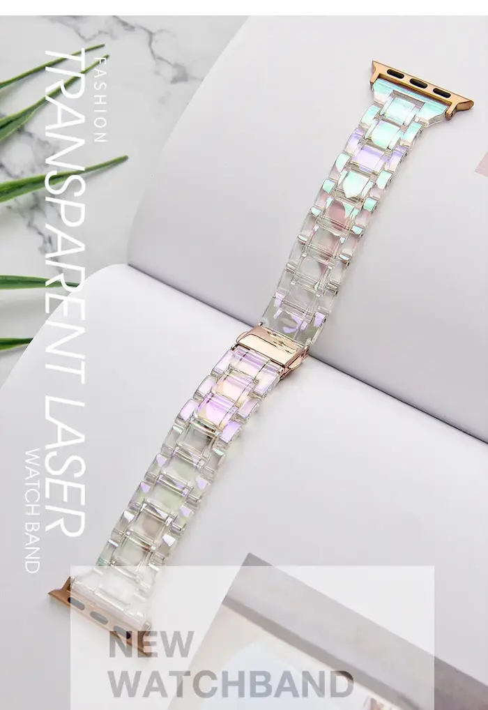 Bracelet Transparent Laser arc-en-ciel pour Apple Watch 10 42 46mm 9 8 7 41 45 38 40 42 44 49mm