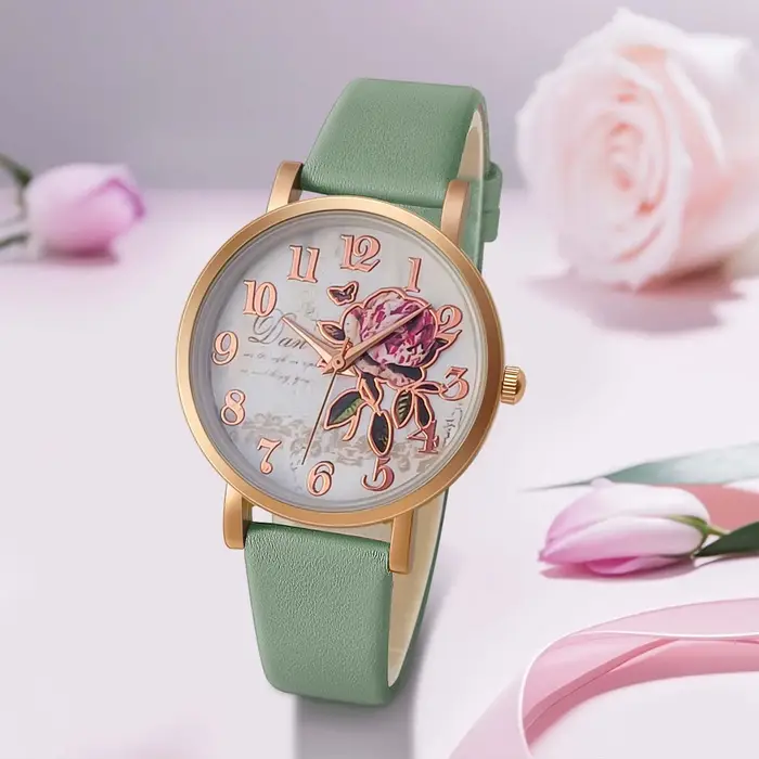Nouveau Style de mode décontracté de luxe femmes cadran pivoine en cuir PU montre à Quartz élégant p