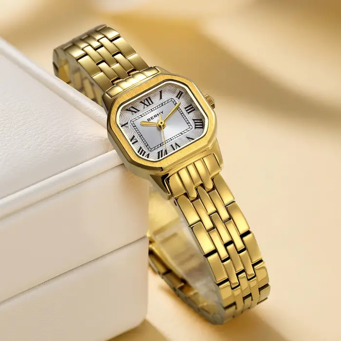 BERNY montre pour femmes carré petit cadran de luxe doré mode décontracté romain classique robe