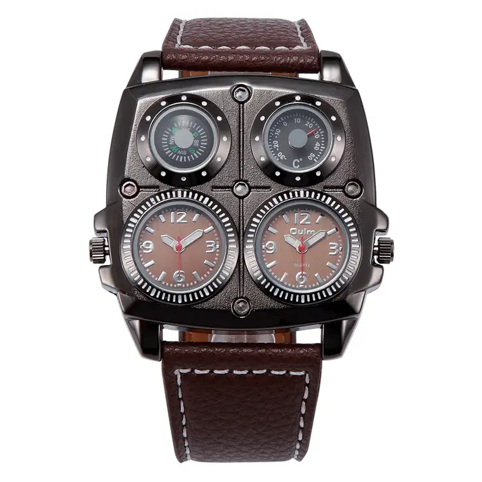 Oulm – montre à Quartz pour homme, grande taille, Style pilote de l'armée, à deux fuseaux horaires, 