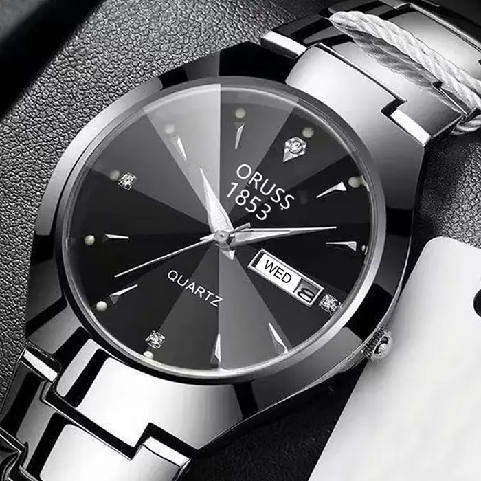 ORUSS-Montre de couple étanche pour hommes et femmes, quartz, acier inoxydable, date, semaine, horlo