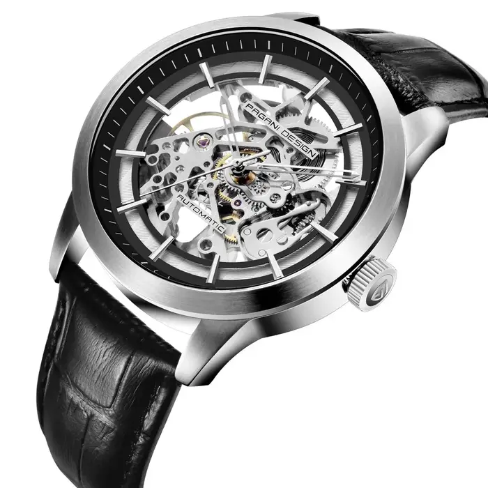PAGANI DESIGN homme d'affaires montre de luxe squelette creux en cuir montre-bracelet