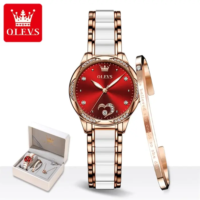 OLEVS Top marque de luxe en céramique montre mécanique pour les femmes mode diamant Bracelet et collier ensemble