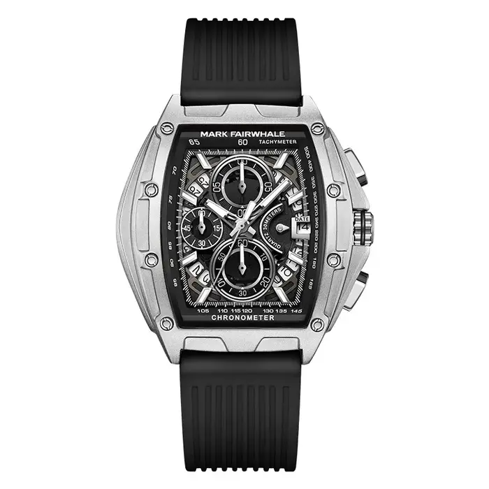 Montres de mode pour homme Mark Fairwhale 5080, montres à quartz multifonctions, chronographe lumineux, cadran squelette, bracelet en silicone