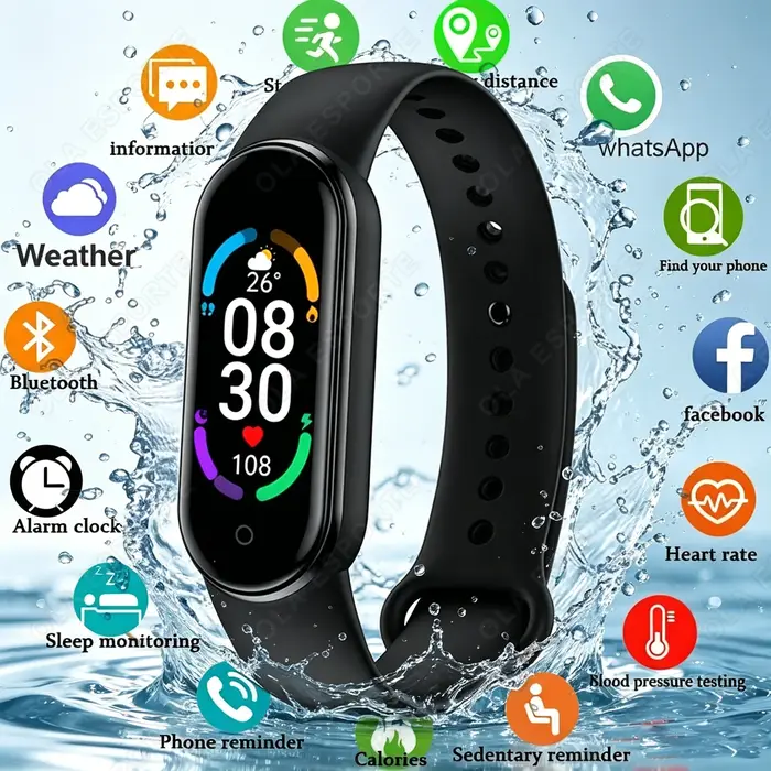 Montre connectée M6 pour hommes et femmes, bracelet intelligent de fitness, bracelet de sport, moniteur de fréquence cardiaque, moniteur de tension artérielle, montres multifonctions étanches