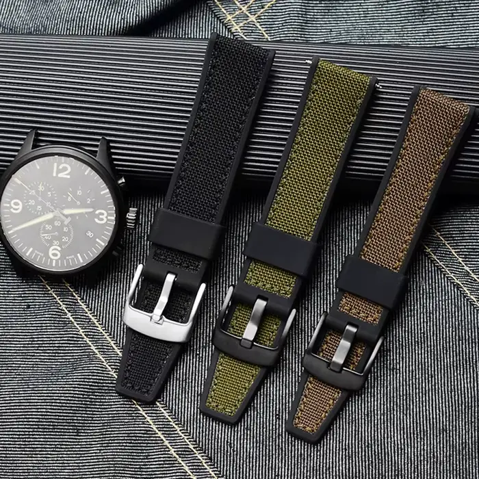 Bracelet de montre à semelle en caoutchouc de silicone en toile pour SeATM