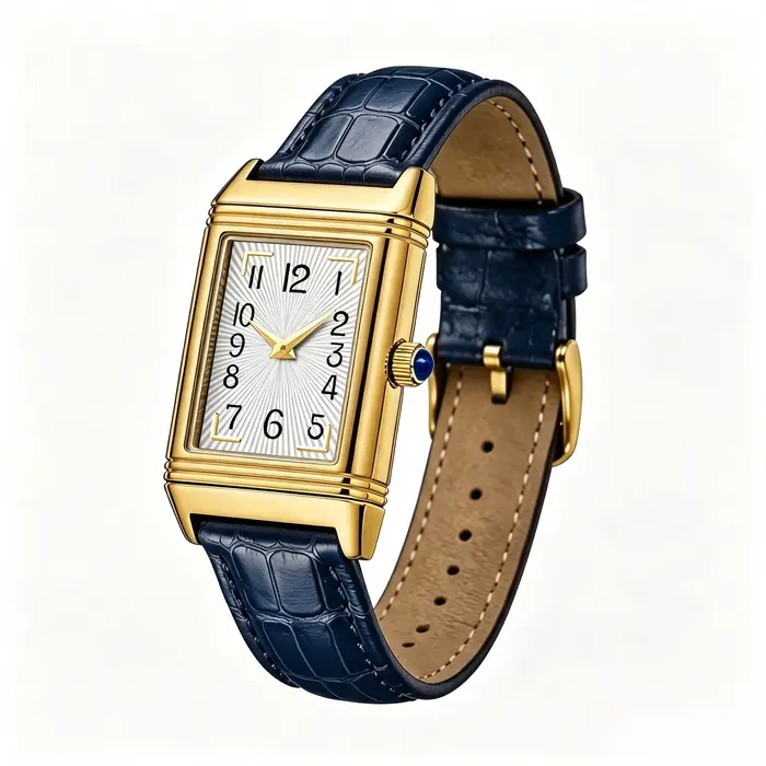 Montre carrée à charnière pour femme avec bracelet en cuir imperméable, minimaliste et polyvalent, à