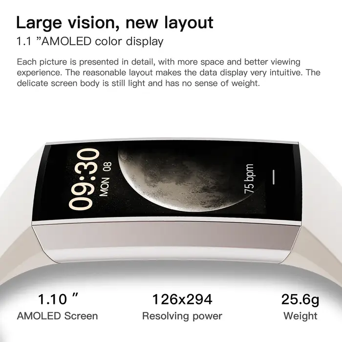 Montre connectée AMOLED avec affichage permanent, mesure de la pression artérielle et de la température, étanche IP68, tracker d'activité physique, charge USB, pour hommes et femmes